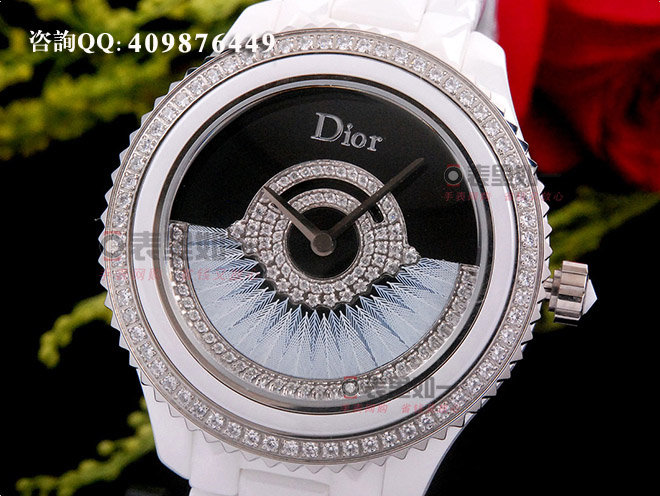 迪奥Dior 陶瓷表壳石英女士腕表 转运摆扇 黑色 38*13mm
