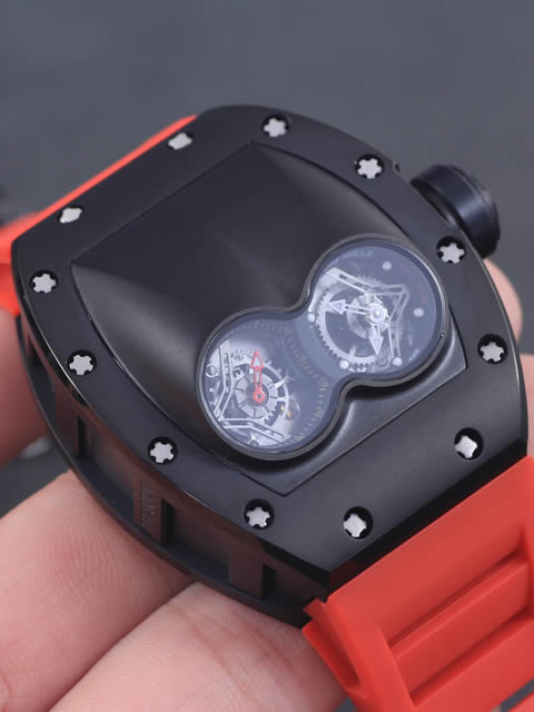 高仿理查德·米勒手表-RICHARD MILLE 男士系列RM 053腕表 黑钢表壳 黑色字面 红色橡胶表带
